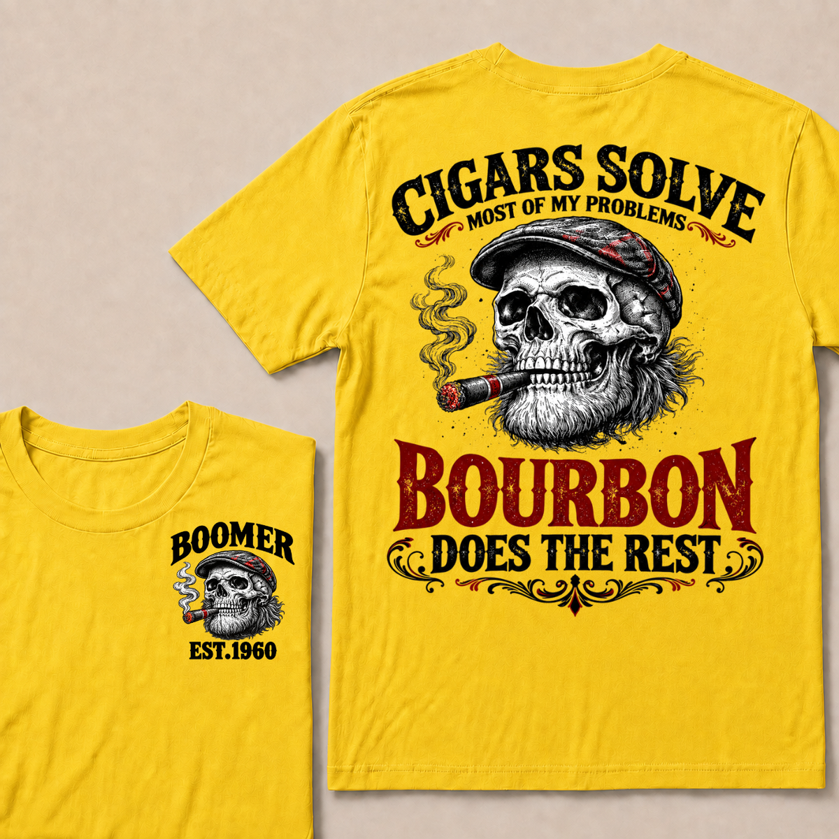 Boomer EST.Year Cigars Solve Most Of My Problems Bourbon Does The Rest T-shirt