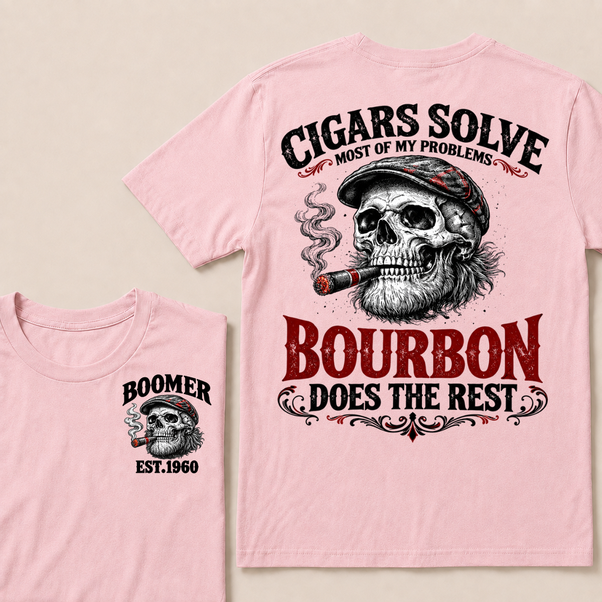Boomer EST.Year Cigars Solve Most Of My Problems Bourbon Does The Rest T-shirt