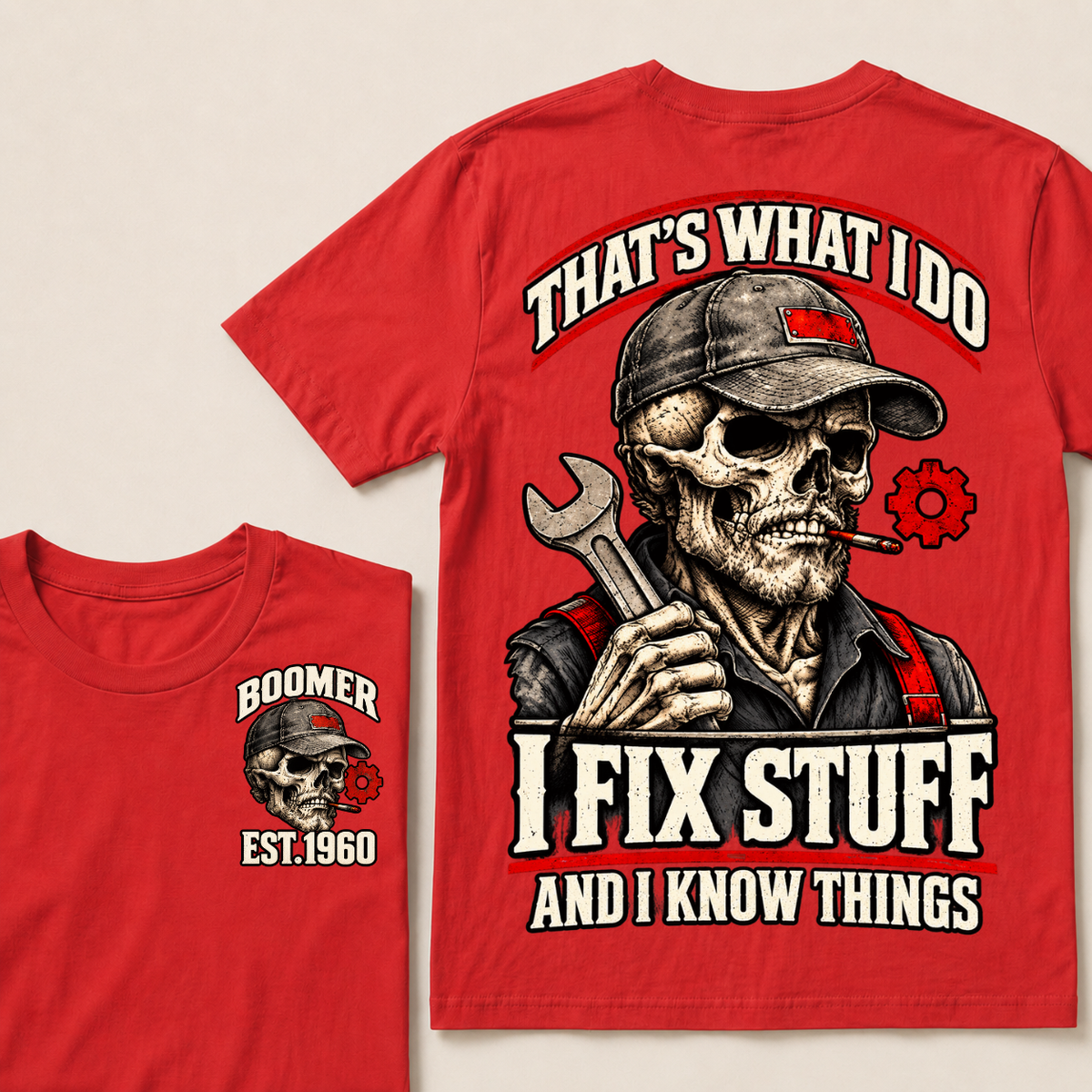 That's What I Do I Fix Stuff And I Know Things Boomer Est. Year Tee