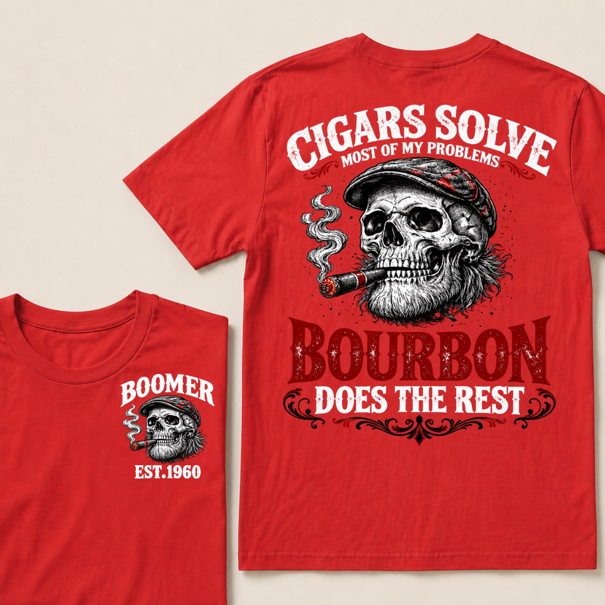 Boomer EST.Year Cigars Solve Most Of My Problems Bourbon Does The Rest T-shirt