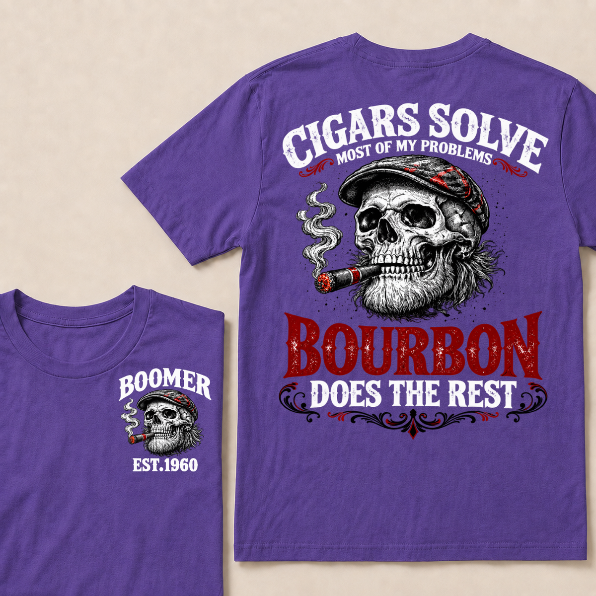 Boomer EST.Year Cigars Solve Most Of My Problems Bourbon Does The Rest T-shirt