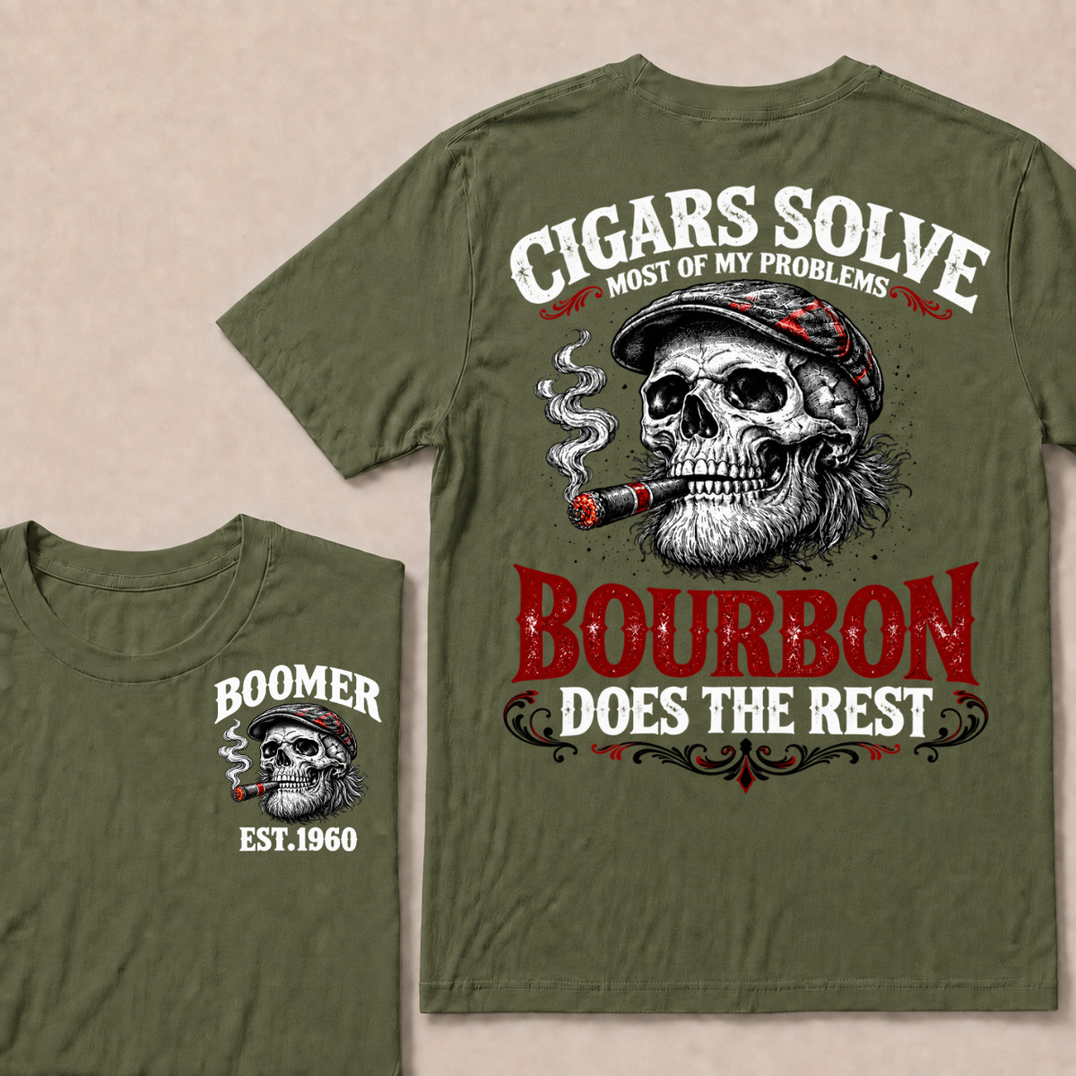 Boomer EST.Year Cigars Solve Most Of My Problems Bourbon Does The Rest T-shirt