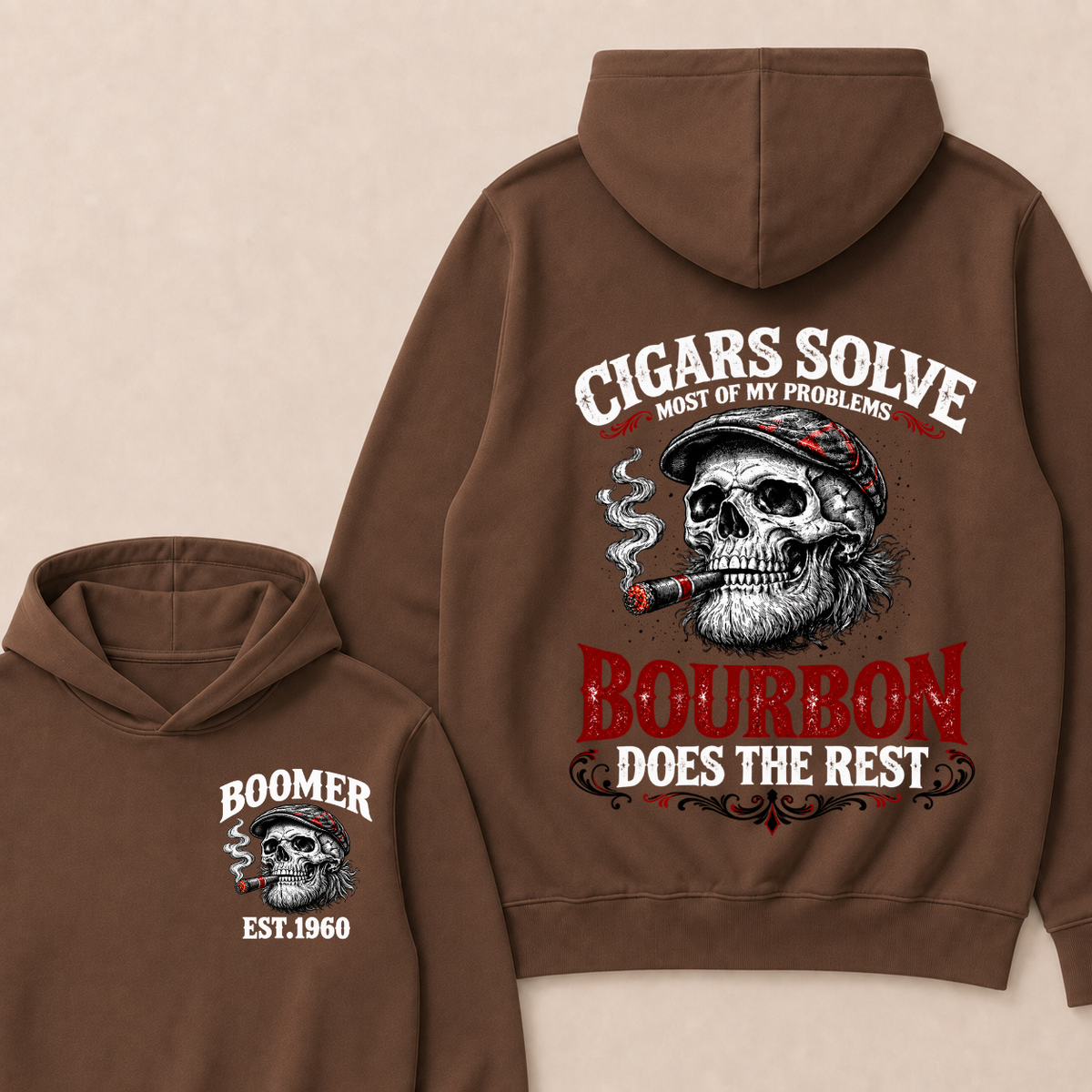 Boomer EST.Year Cigars Solve Most Of My Problems Bourbon Does The Rest  Hoodie
