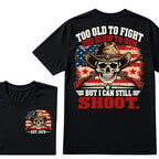 Too Old To Fight Too Slow To Run But I Can Still Shoot Cowboy Skull American Flag T-Shirt EST.Year Vintage Western Tee