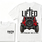 LIFTED Faith Psalm 40:2 Offroad 4X4 Jeep Christian T-Shirt EST.Year Religious Faith Graphic Tee