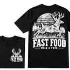 Fast Food Wild & Free Deer Hunting T-Shirt EST.Year Vintage Buck Hunter Forest Graphic Tee