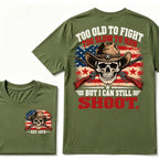 Too Old To Fight Too Slow To Run But I Can Still Shoot Cowboy Skull American Flag T-Shirt EST.Year Vintage Western Tee