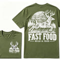 Fast Food Wild & Free Deer Hunting T-Shirt EST.Year Vintage Buck Hunter Forest Graphic Tee