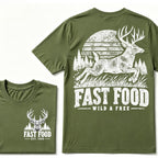 Fast Food Wild & Free Deer Hunting T-Shirt EST.Year Vintage Buck Hunter Forest Graphic Tee