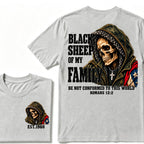 Black Sheep Of My Family Romans 12:2 Bible Verse Skull Hooded EAT.Year T-Shirt, Christian Patriotic Tee