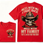 Boomer EST.Year Cowboy Skull Mess With Me I Fight Back Mess With My Family Graphic T-Shirt