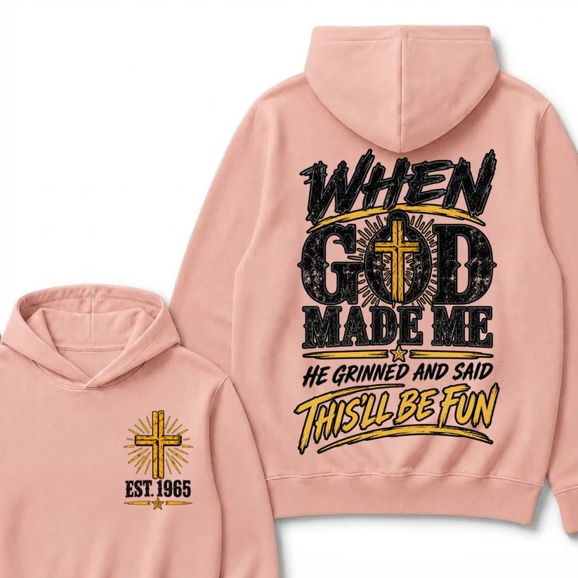 Custom Year Faith Cross Hoodie | Double Sided When God Made Me Graphic Sweatshirt