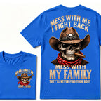 Boomer EST.Year Cowboy Skull Mess With Me I Fight Back Mess With My Family Graphic T-Shirt