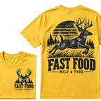 Fast Food Wild & Free Deer Hunting T-Shirt EST.Year Vintage Buck Hunter Forest Graphic Tee