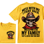 Boomer EST.Year Cowboy Skull Mess With Me I Fight Back Mess With My Family Graphic T-Shirt