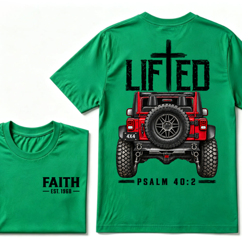 LIFTED Faith Psalm 40:2 Offroad 4X4 Jeep Christian T-Shirt EST.Year Religious Faith Graphic Tee