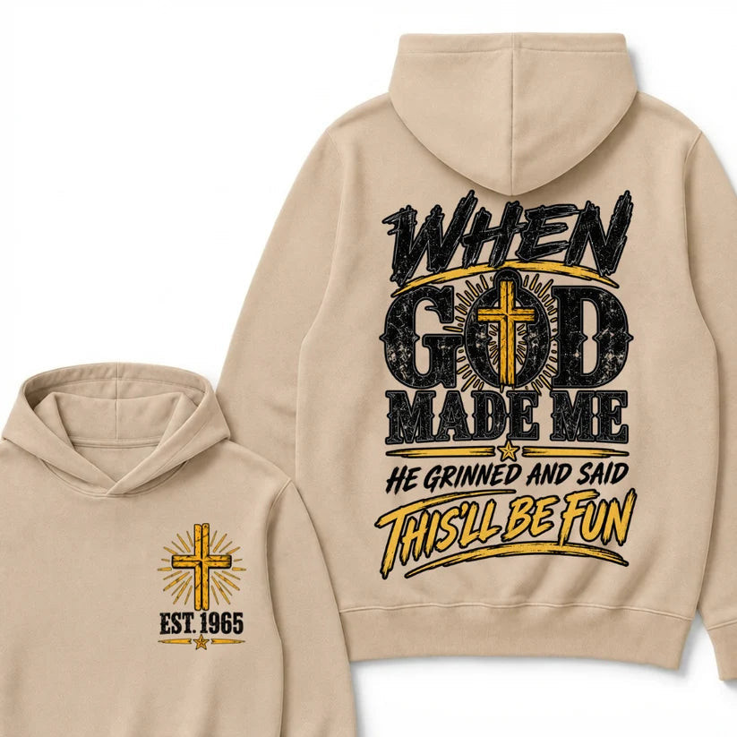 Custom Year Faith Cross Hoodie | Double Sided When God Made Me Graphic Sweatshirt