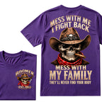 Boomer EST.Year Cowboy Skull Mess With Me I Fight Back Mess With My Family Graphic T-Shirt