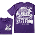 Fast Food Wild & Free Deer Hunting T-Shirt EST.Year Vintage Buck Hunter Forest Graphic Tee