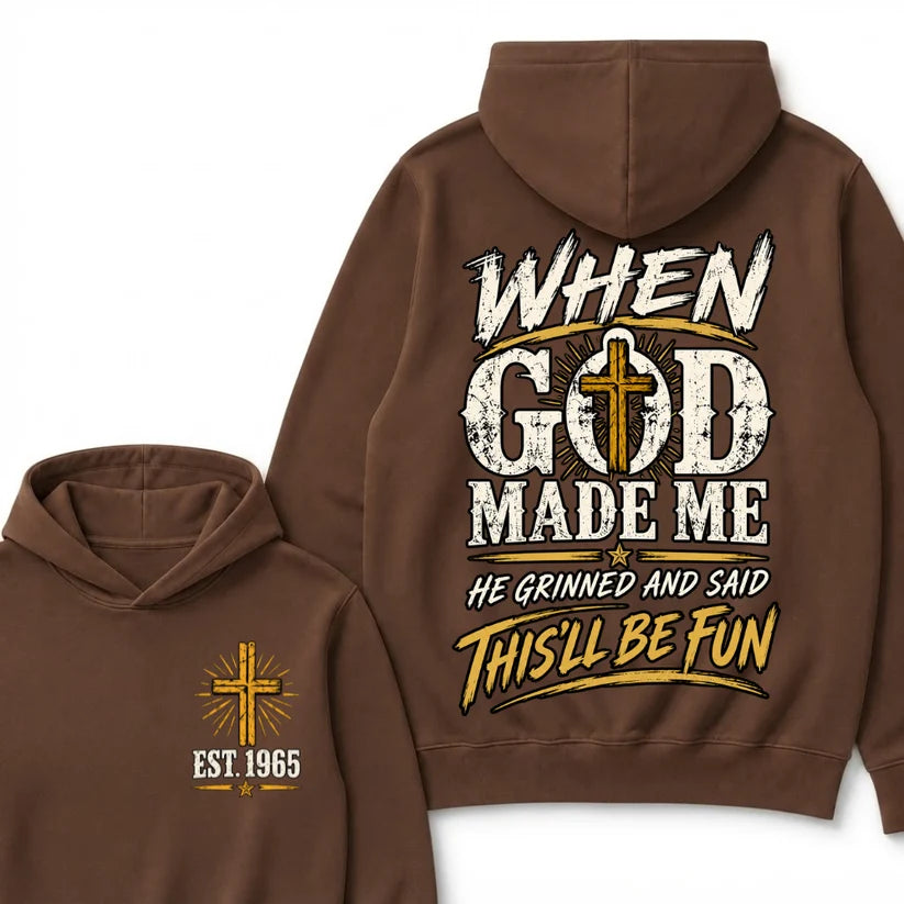 Custom Year Faith Cross Hoodie | Double Sided When God Made Me Graphic Sweatshirt